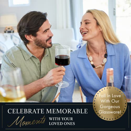 Square Red Wine Glasses Set Of 4 - Hand Blown Edge Wine Glasses - Modern Flat Bottom Wine Glasses - Unique Large Wine Glasses With Stem For Cabernet, Pinot Noir, Burgundy, Bordeaux - 17Oz Clear #TOP1