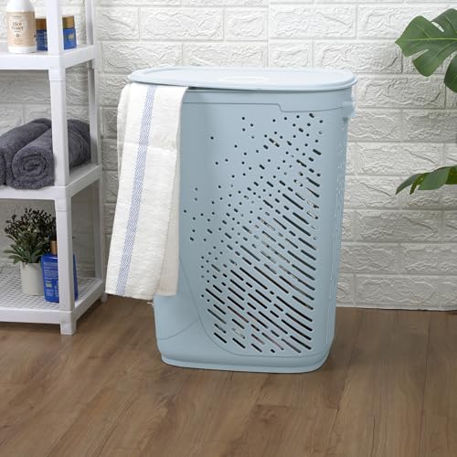 Image of Nayasa Plastic Laundry Basket with Lid - 50 Ltrs | Ventilated Clothes Hamper with Easy-Grip Handles | Clothes & Toy Storage Organizer |(Kitty) Grey