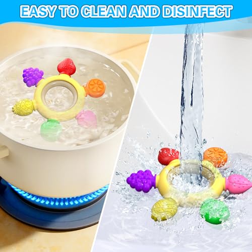 Image of GJZZ Baby Teething Toys Silicone Teethers BPA Free Fruit Shape with Wooden Ring Soothe Babies Gums for 0-3 6-12 Months Infants & New Borns