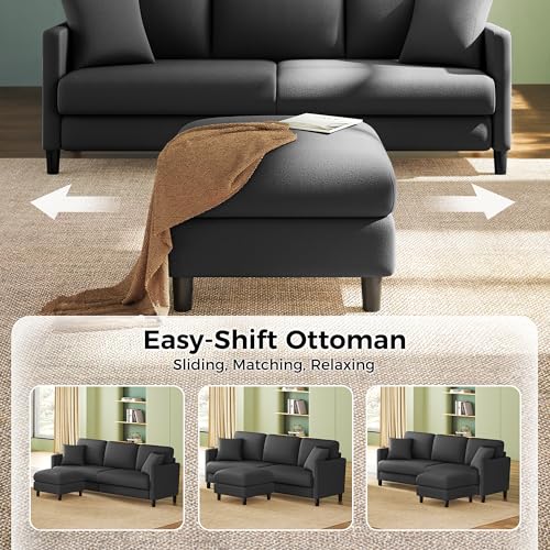 Image of Welzona 83 inch Couches for Living Room, Teddy Sofa Couch with Storage Ottomans, U Shaped Couch with Movable Ottomans, Tool-Free Modular Sectional Sofa, All-Wood Sofas for Living Room 2 Pillows, Grey