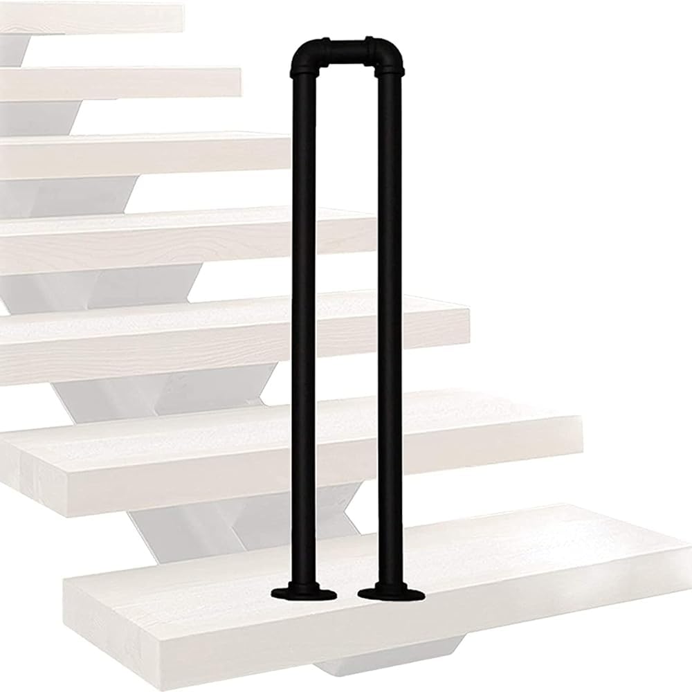 U-Shaped Staircase Handrails, Wrought Iron Hand Rail Grab Bar, Stair Banister Floor Mounted, Corridor Support Railing, 1pcs(Size:2.78ft/85cm,Color:Black)