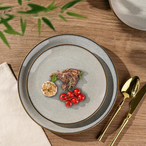 Image of GBHOME Ceramic Dinnerware Sets for 4, 12 Pieces Stoneware Plates and Bowls Sets, Reactive Glaze Dishes -Scratch Resistant, Dishwasher&Microwave Safe