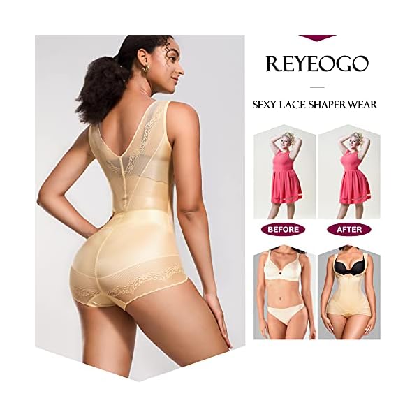 REYEOGO-Waist-Trainer-for-Women-Shapewear-Bodysuit-Corset-Tummy-Control-Body-Shaper-Lace-Butt-Lifter-Panty-Fajas-Colombianas REYEOGO Waist Trainer for Women Shapewear Bodysuit Corset Tummy Control Body Shaper Lace Butt Lifter Panty Fajas Colombianas (Beige, Large)
