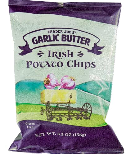 2-Pack Trader Joe’s Gluten Free Garlic Butter Irish Potato Chips – Kettle Cooked, Savory & Crunchy, 5.5 oz (156g) Bags, Pack of 2
