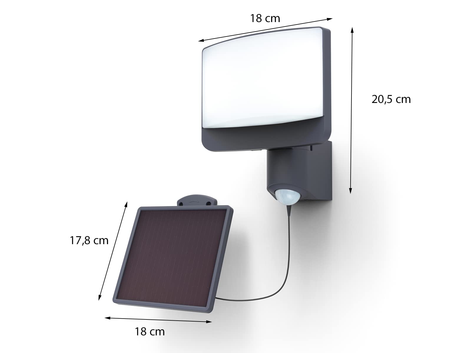 meineWunschleuchte Solarleuchte 2er SET mit externem Solarmodul Wandleuchte in Anthrazit mit Bewegungsmelder IP54, Breite 18cm