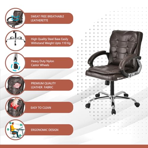 Image of Comfortable Ergonomic Revolving Medium Back Office /Home Study Revolving Chair Leatherette Chair (1, Coffee, Standard)