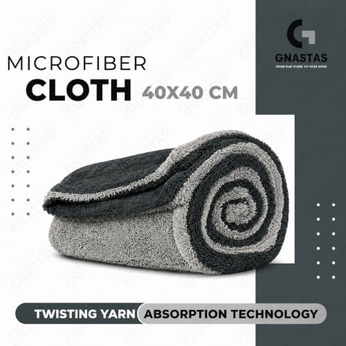 Image of Microfiber Car Drying Towel Ultra-Thick, Super Absorbent, Streak-Free & Scratch-Free Cleaning Cloth | Dual-Sided Edgeless Detailing Towel for Cars, Home & Kitchen 1PC (40x40 CM (Grey-Black))