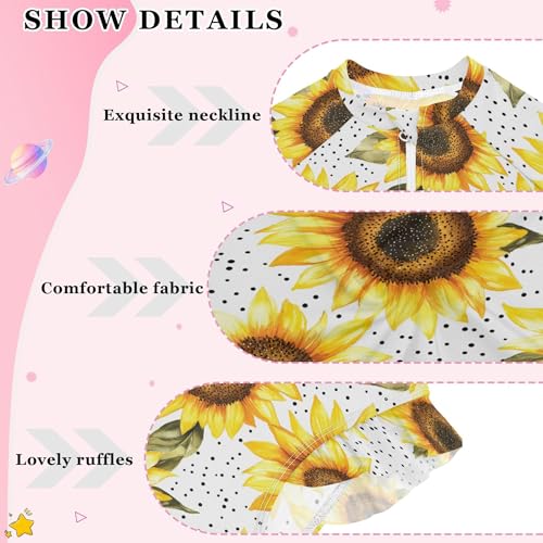 Sunflower Flower Girls Long Sleeve Rashguard Swimsuit UV Protection One-Piece Swimwear Bathing Suit B04045184