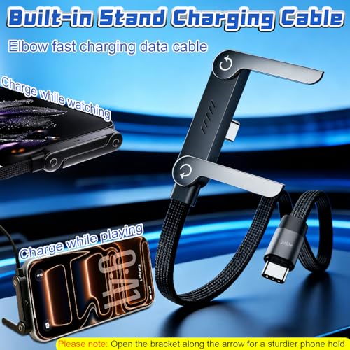 Pipihome 2 Stück 2-in-1 Ladekabel mit Ständer, 240 W Seitliches Ladekabel, Schnellladekabel USB C Kabel, Mehrfach Verstellbar, für Smartphones, Tablets, Laptops, 1.5 M