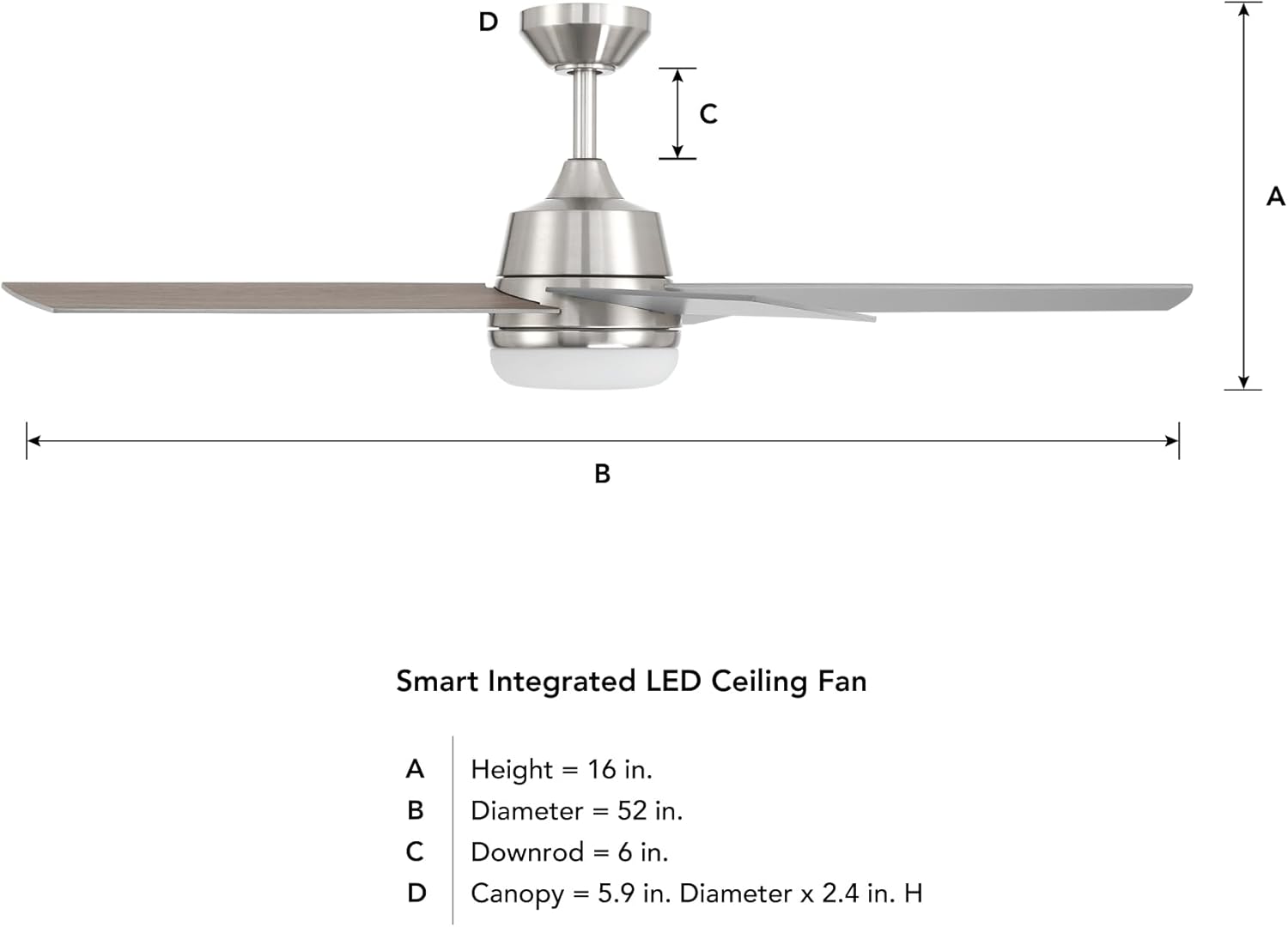 DESIGNERS FOUNTAIN Astrea Smart Ceiling Fan with Lights, 52 Inch LED Light Indoor Outdoor 5-Blade Fan, Remote Control, RGB, Brushed Nickel, FS-ATR52RGB-BN