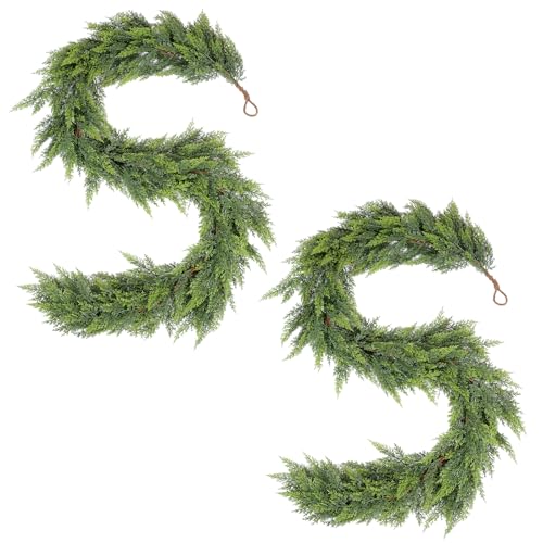 WBHome 2PCS Real Touch Juniper Garland for Christmas Holiday Seasonal Outdoor/Indoor Home Decor, 6FT Long
