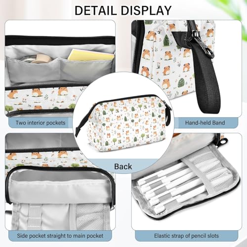 Image of senya Big Capacity Pencil Case Pen Case Canvas Bag Make-up Pen Pouch for Office College School Kids Teens Student Guinea Pig Pattern