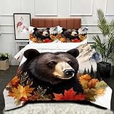 ZZXHG 3D Druck Bettdecke Hautfreundlich & Alle Jahreszeiten - Tier Braunbär Erwachsener, Bettwaren Set mit 2 Kissenbezügen 80x80 cm für Paare und Gastzimmer, Maschinenwaschbar, 155x220 cm_A4576