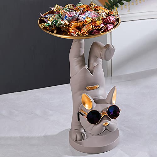 WANGQI Estatua de resina con forma de perro con bandeja extraíble (soporte gris) Cover