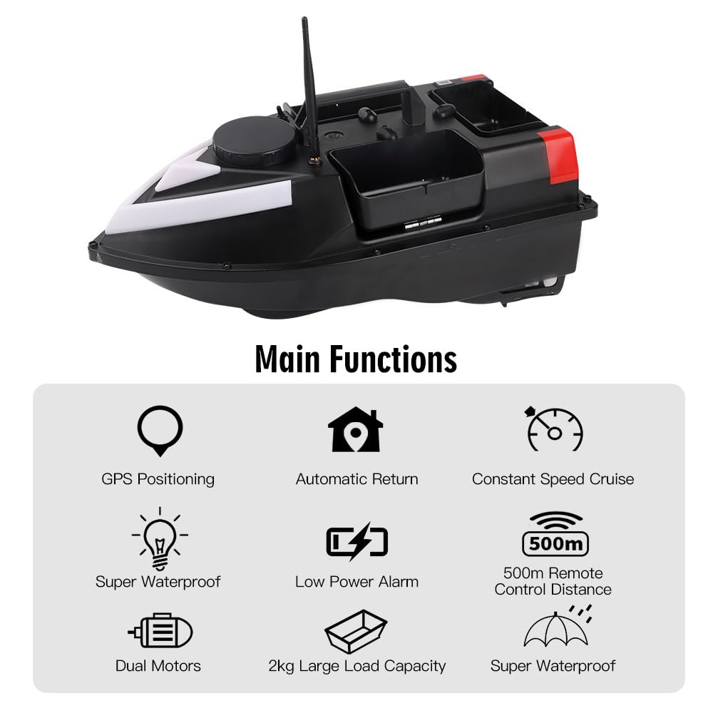 Kavolet Barco de Cebo de Pesca con GPS, Barco de Pesca RC, 500 m, Barco de Cebo teledirigido, localizador de Peces, Regreso automático, Barco de anidación Impermeable con Motores Dobles
