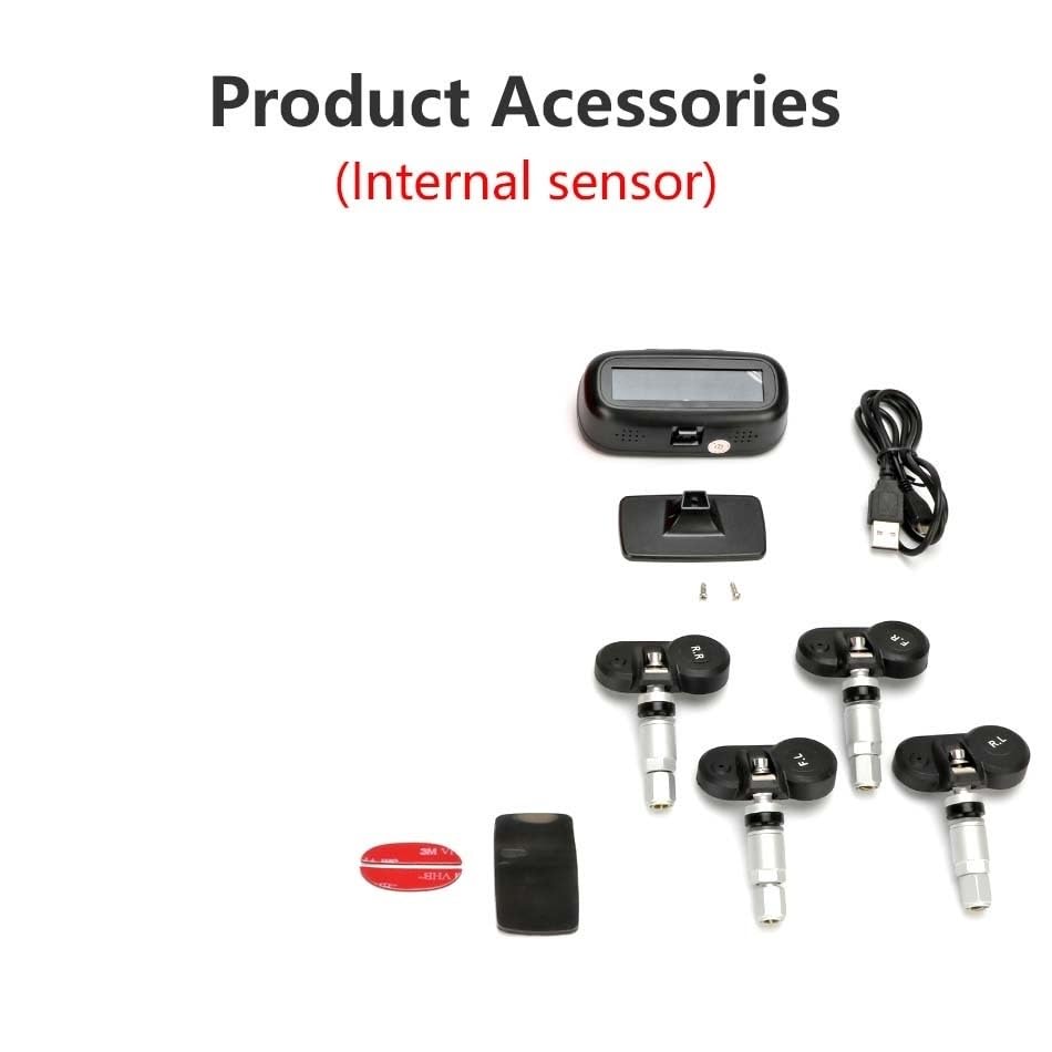 Tpms Sistema di monitoraggio della pressione dei pneumatici for auto con ricarica solare, sensore wireless, monitoraggio dei sensori di pressione impermeabili IP68 a 4 ruote Pressione Pneumatici(Inter