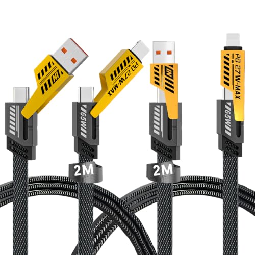 Gartmost 2Pack 4 in 1 Fast Charging Cable Transferring Data 2M Braided Cable 65W USB C USB A and IP Multiple Charging Cable for Phone/Pad/More