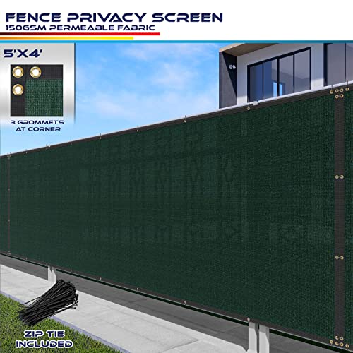 Windscreen4Less Privacy Fence Screen Heavy Duty Windscreen Fencing Mesh Fabric Shade Net Cover With Brass Grommtes For Outdoor Wall Garden Yard Pool Deck, 5'X4' Green #TOP1