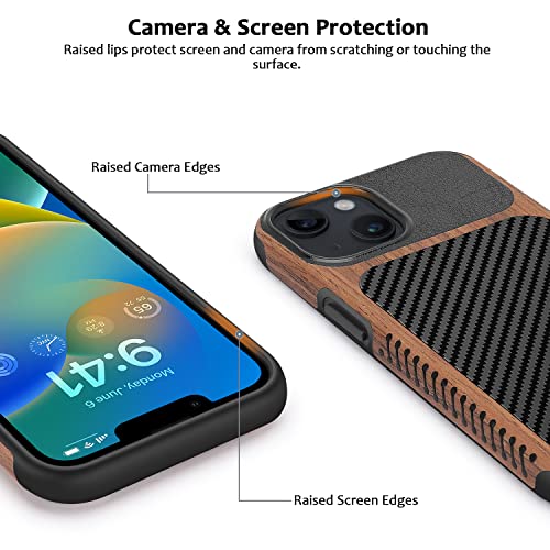 Zzdzz Magnetic Case Compatible With Iphone 13 Case [Compatible With Magsafe] Wood And Leather Carbon Fiber Design Hybrid Shockproof Phone Case (Black) #TOP2