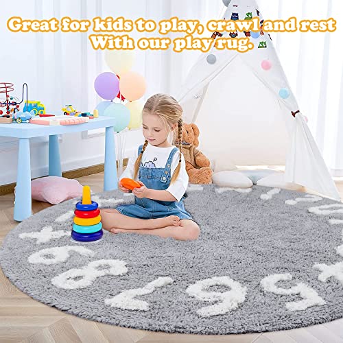 Round Rug 5Ft Math Learning Circle Rug Soft Washable Area Rug Non Slip Handwoven Tufted Cotton Bath Mat Grey White Rug Baby Carpet Nursery Rug For Kids Room Bedroom Playroom Living Room Decor Gifts #TOP4