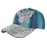 Gotd Baseball Cap Women Men Butterfly Denim Rhinestone Adjustable Flat Hat (B)