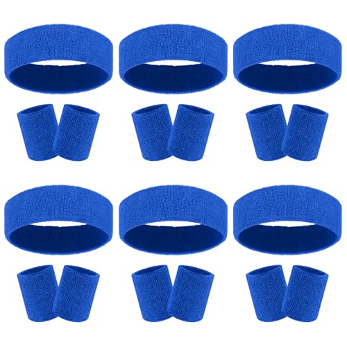 Image of 18 Pcs Sweatbands Headband Wristband Set Colorful Striped Terry Cloth Sports Athletic Gym 80s Sweat Headbands