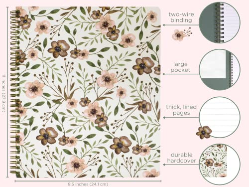 Steel Mill & Co Cute Large Spiral Notebook College Ruled, 11" X 9.5" With Durable Hardcover And 160 Lined Pages, Woodland Floral #TOP2