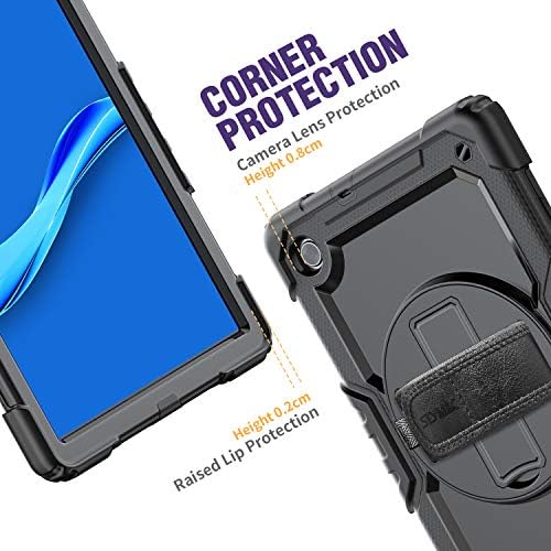 SEYMAC Case for Lenovo Tab K10 / M10 Plus 10.3 Inch, Heavy Duty Shockproof Case with Screen Protector, 360 Rotating Hand Strap/Stand, Shoulder Strap for Lenovo M10 Plus 10.3 (Black)