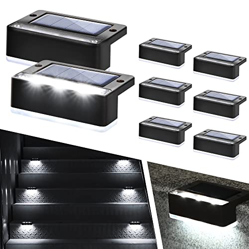 Solpex Solar Fence Lights, 8 Pack LED Solar Stair Light Waterproof, Outdoor Step Lights for Garden Yard, Patio, Gutter