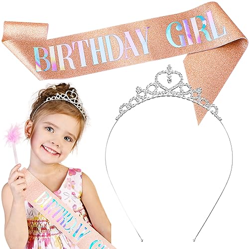 Cobee Women's Birthday Sash & Rhinestone Crown Set - Crystal Princess Tiara, Elegant Sash for Party Supplies (Pink)