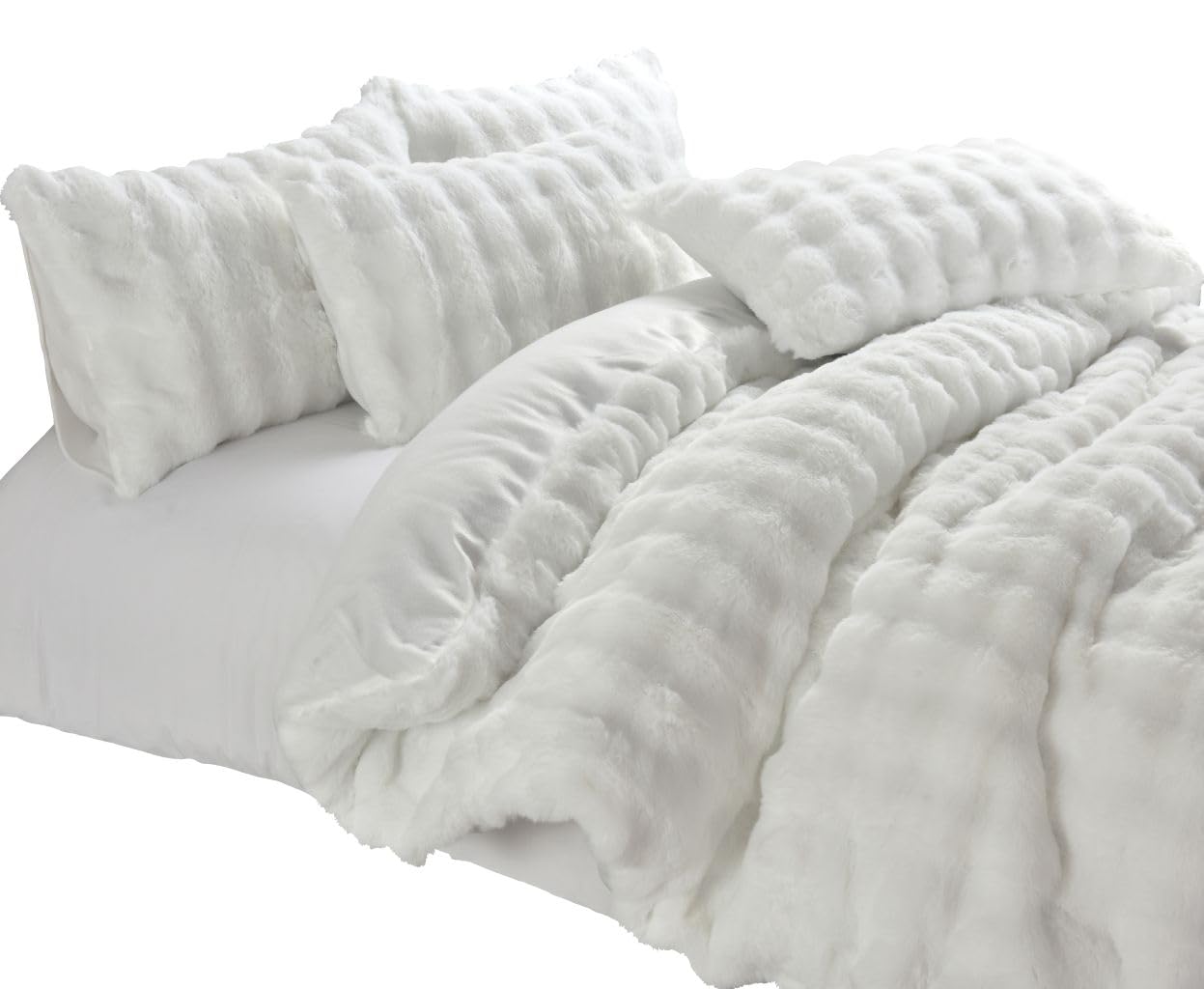 Artistic Fashionista Limited White Chunky Ribbed Square Teddy Bear Duvet Cover Set – Super Soft Fluffy Sherpa Fleece Bedding With Pillowcases, Warm & Cosy Thermal Quilt Cover Winter Bedding Set (, Double)