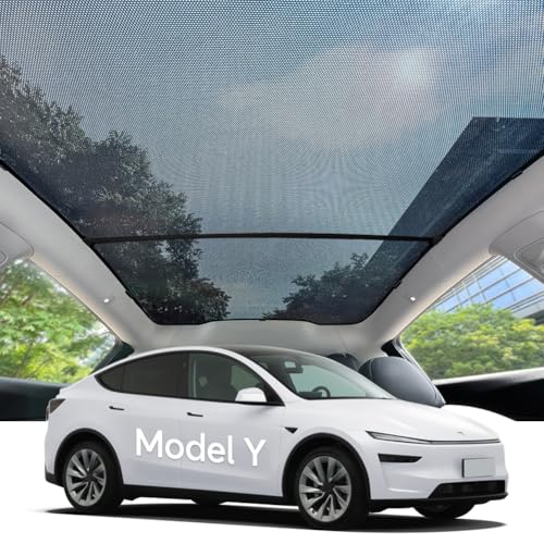 Image of Tesla Model Y Juniper Glass Roof Sunshade, 2-Piece Mesh Panoramic Sunroof Shade for Front and Rear Roof, UV Protection, Heat Insulation, Foldable with Storage Bag