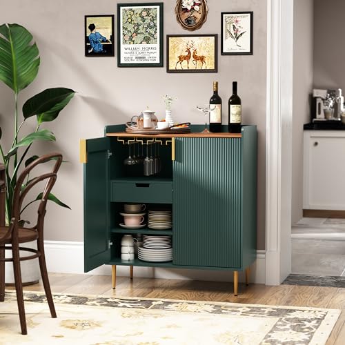 ARTPOWER Coffee Bar Cabinet with Wine Racks, Green Liquor Cabinet with Fluted Texture, Modern Sideboard Buffet Cabinet for Kitchen Dining Room, Living Room - Image 6