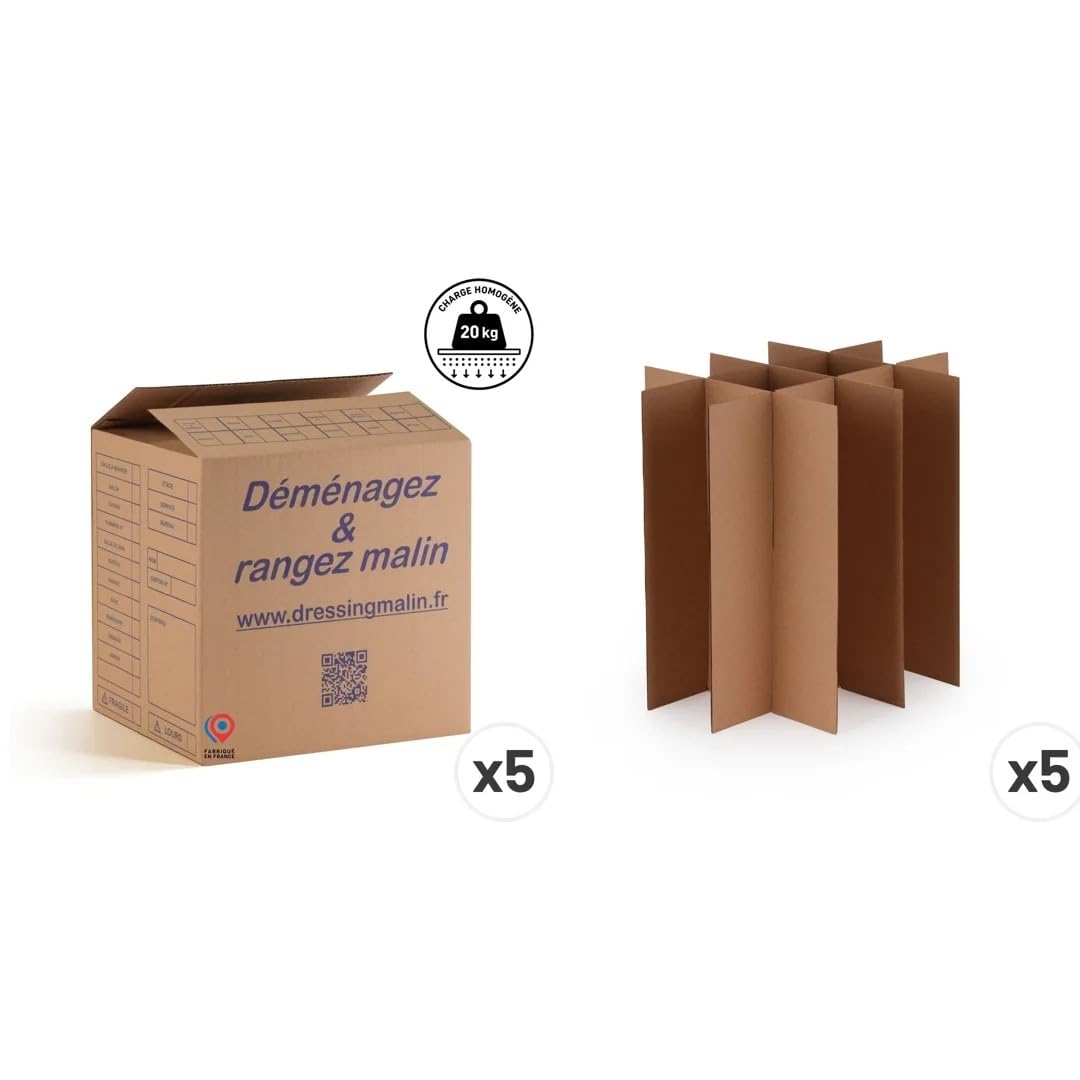 Lot de 5 cartons bouteilles avec croisillons 60 bouteilles protégées