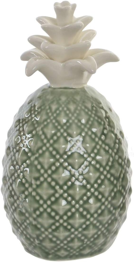Item Green Ceramic Pineapple Figurine with White Leaves, 5" h