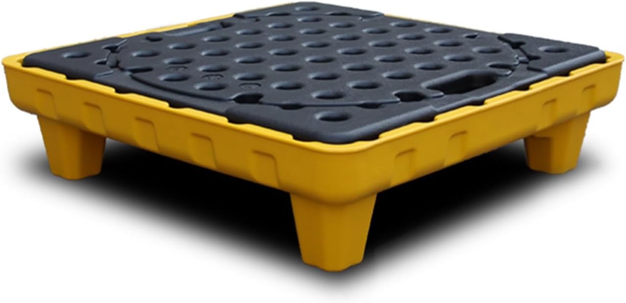 Industrial Stackable Spill Containment Platform, Modular Pallet with Drain, Detachable Leak-Proof Polyethylene Tray for Oil Drums, Garage Use, Yellow - 2PCS