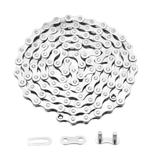 QitinDasen Singlespeed Fahrradkette, 1/2 X 1/8 Inch 114 Glieder Fahrrad Kette, mit Singlespeed Fahrrad Kettenverbinder (Silber)