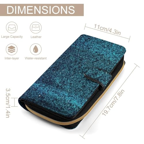 Fashionable Large-capacity Teal Glitter Printed Leather Multifunctional Wallet for Men And Women, Multi-card Slot Business Casual Wallet2