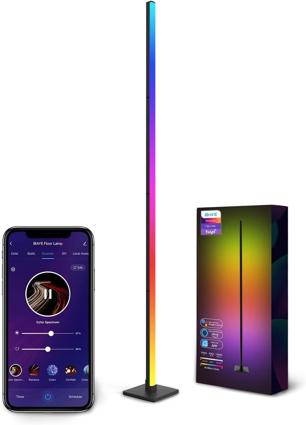 Led Floor Lamp,60 Inch Corner Lamp Compatible with Alexa and Google Assistant,4 Segment Detachable Corner Light with Square Base for Living Room and Bedroom Ambient Lighting