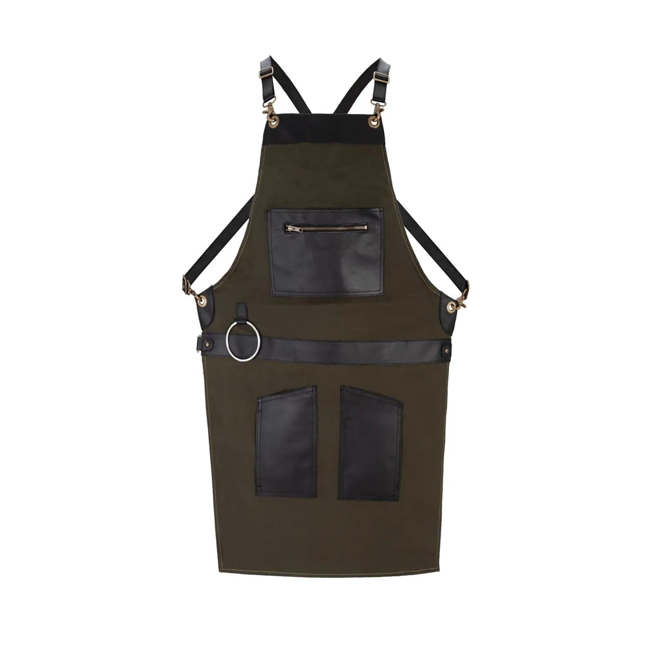 Leathershire Waxed Blue Canvas handmade Leather Apron Butcher Apron DIY Apron BBQ Apron -Cooking Apron - Blacksmith Apron - Barber Apron - woodwork apron (Green with Black Pockets-501)