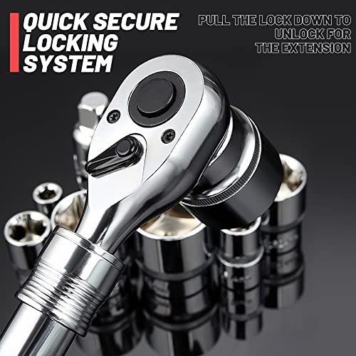 Image of 3-Piece Extendable Ratchet Set 1 /4 3 /8 1 /2 Inch | Extendable Socket Wrench, Ratchet Wrenches Set 72-Tooth Quick-Release, Soft Grip Handle with Storage Tray
