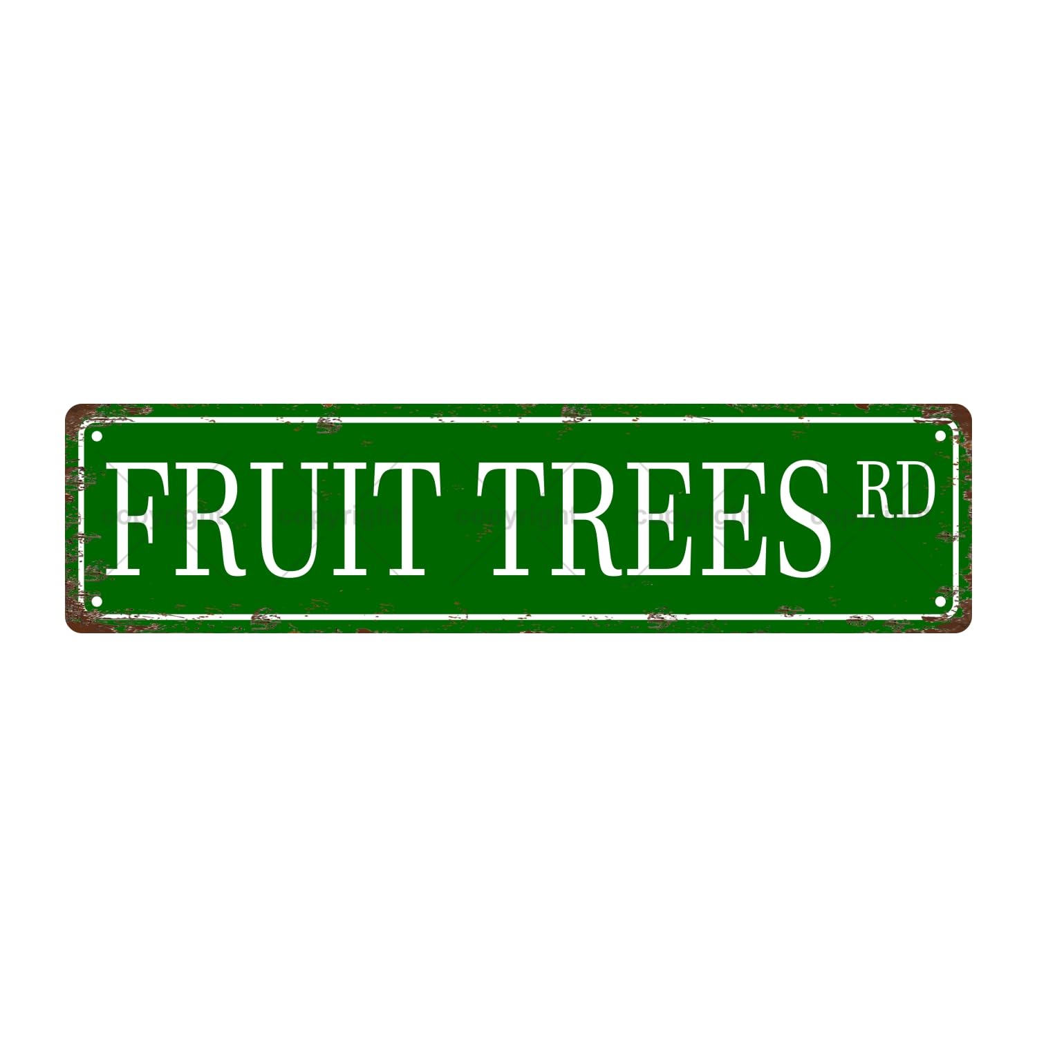 FRUIT TREES RD Plant Vintage Metal Tin Street Sign Bar Cafe Garage Cave Home Room Wall Bathroom Farmhouse Garden Porch Patio Decor, 16 x 4 Inch