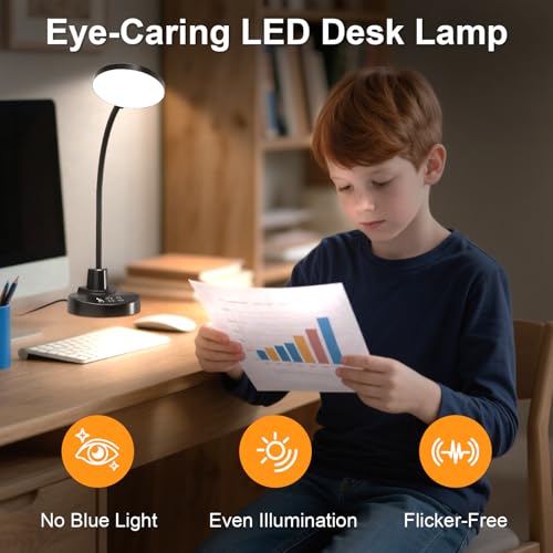 Image of Kimee LED Study Light for Desk with Stationery Organizer & Mobile Holder - Cordless Table Lamp for Students & Work from Home - 3 Modes Eye Protection Reading Lamp (Black, 4,7 Zoll)