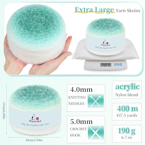 Image of Aeelike Ombre Yarn for Crocheting, 4 PCS Colorful Gradient Yarn #4 Medium, Each 190g(6.7 oz) 400m(437.5 Yards) 71% Acrylic 29% Nynon, Soft Cake Crochet Yarns for Blanket, Scraves, Sweaters, Color K