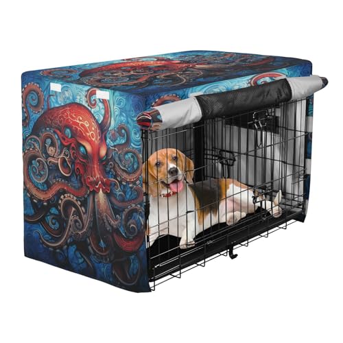 Housse imperméable pour cage chien et chat design pieuvre bleue