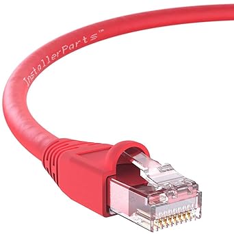 InstallerParts Ethernet Cable CAT6A Cable UTP Booted 75 FT - Red - Professional Series - 10Gigabit/Sec Network/High Speed Internet Cable, 550MHZ