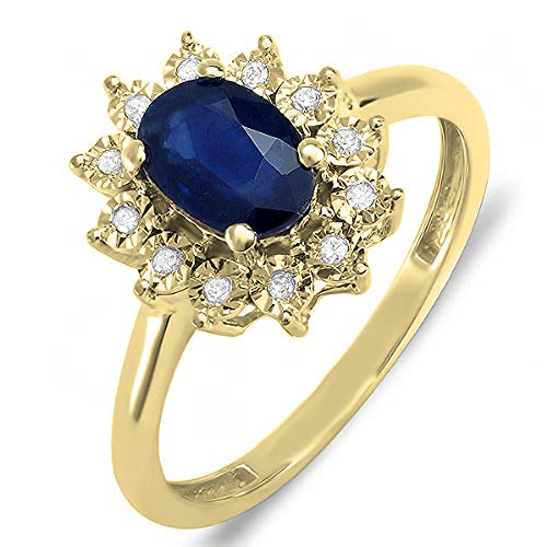 Dazzlingrock Collection Kate Middleton Diana Inspired 10K Diamond & Blue Sapphire Royal Bridal Ring, Yellow Gold, Size 8