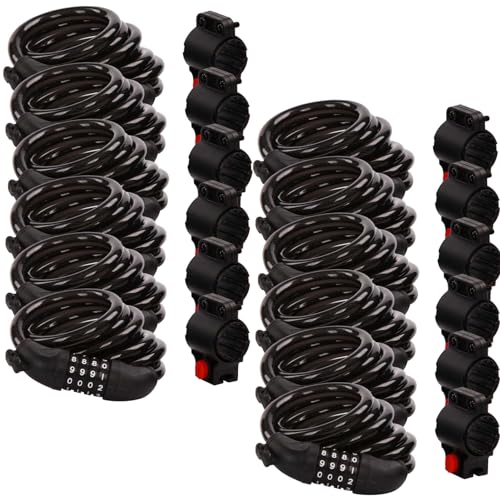 SEPOXÂ® 12Pcs Pack 6FT Extra Long Cable Combination-Bike-Locks, 4 Digits Retractable Security Lock, 12mm Heavy-Duty Anti-Theft Anti-Rust Cable for Bicycle, Scooter, Gate,Outdoor Equipment, Weatherproof