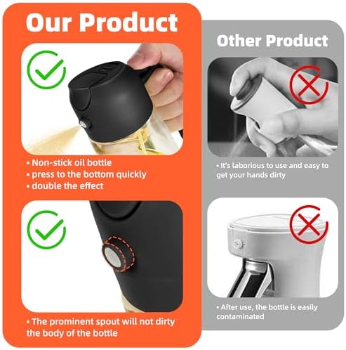 TrendPlain 470ml Olive Oil Spray Bottle for Kitchen Gadgets - 2 in 1 Olive Oil Dispenser Bottle and Air Fryer Accessories for Cooking, Salad and BBQ - Black — view 6