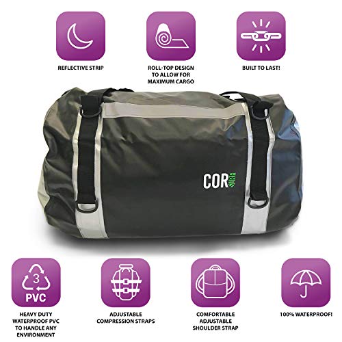 Cor Surf 100% Waterproof Duffle Bag And Weekend Bag For Women And Men, Roll-top Design With Sonically Welded Seams And Compression Straps To Keep Your Gear Dry (Huge 60 L, 24 x 2.1 x 14.2 inches)